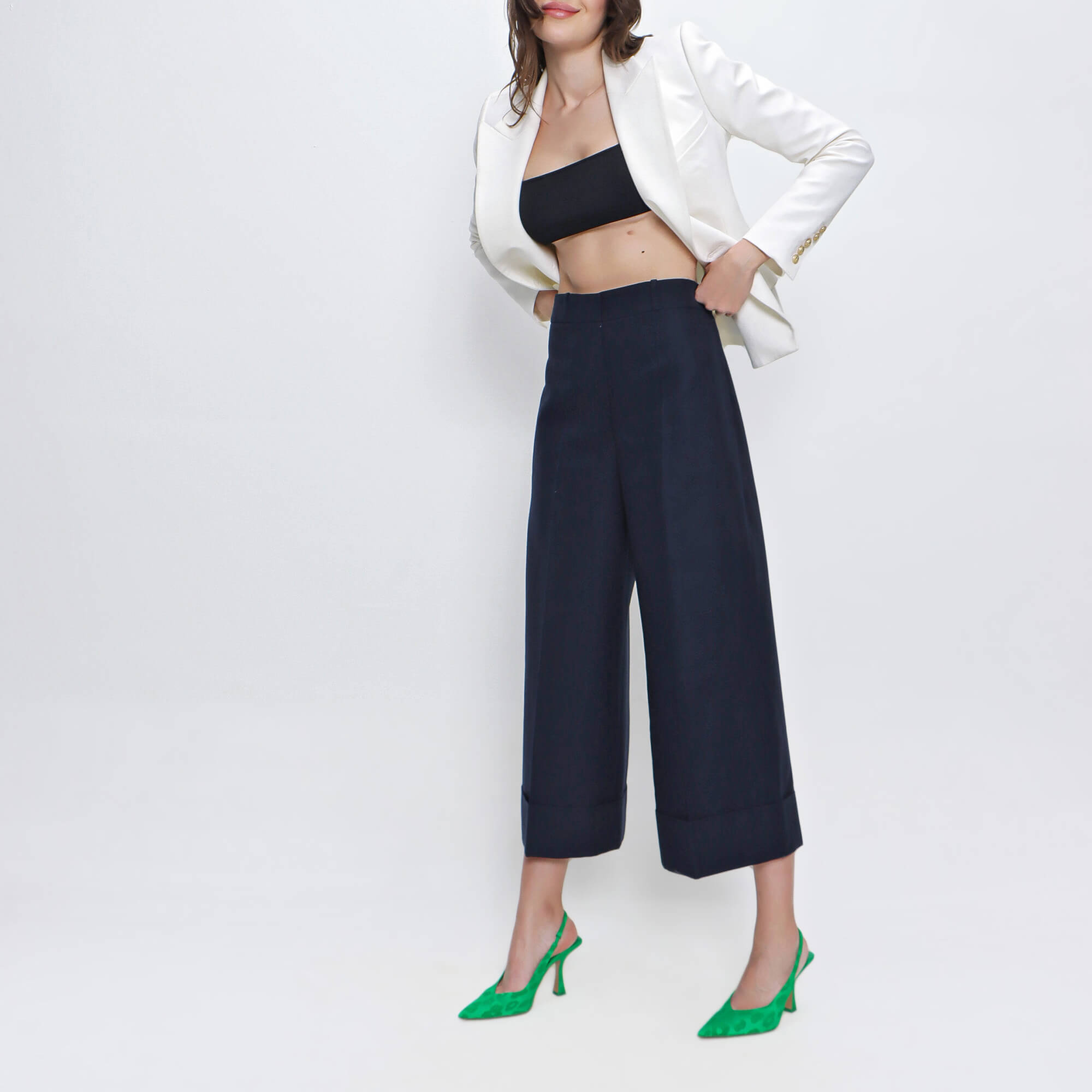 Navy cropped trousers new arrivals